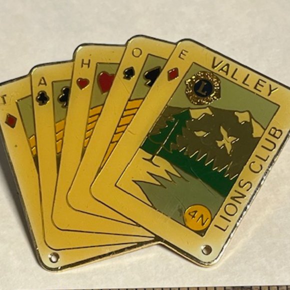 Tahoe Valley Lions Club Playing Cards Hat Lapel Tack Pin 2.5"x 2" - Picture 5 of 10